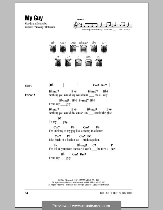 My Guy (Mary Wells): Lyrics and chords by Smokey Robinson
