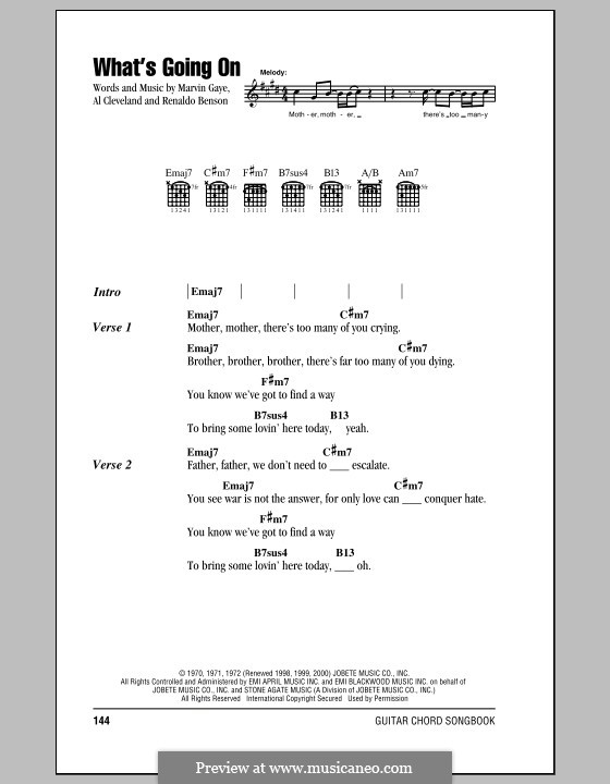 What's Going on: Lyrics and chords by Al Cleveland, Marvin P. Gaye, Renaldo Benson