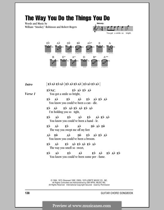 The Way You Do the Things You Do (The Temptations): Lyrics and chords by Robert Cameron Rogers, Smokey Robinson