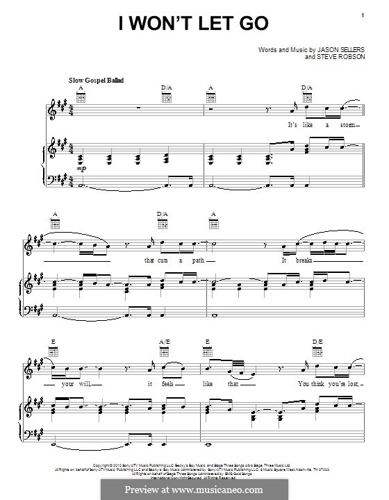 I Won't Let Go: For voice and piano (or guitar) by Jason Sellers, Steve Robson