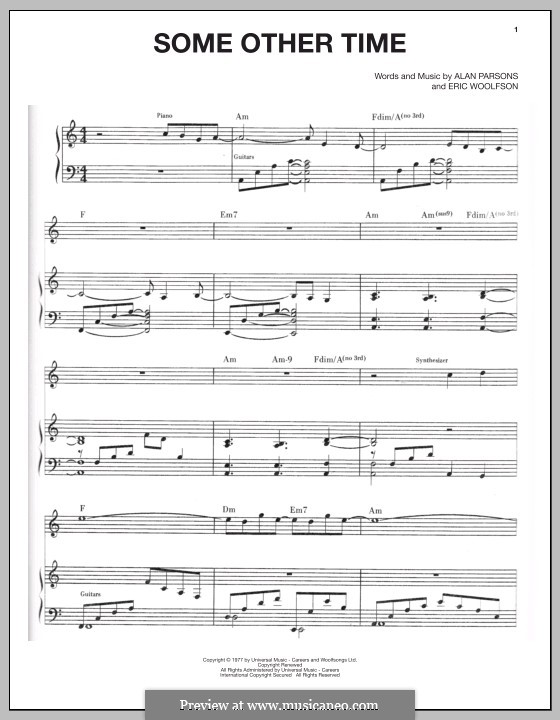 Some Other Time (Alan Parsons Project): For voice and piano (or guitar) by Alan Parsons, Eric Woolfson