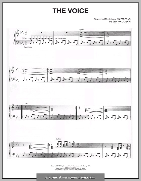 Voice (Alan Parsons Project): For voice and piano (or guitar) by Alan Parsons, Eric Woolfson