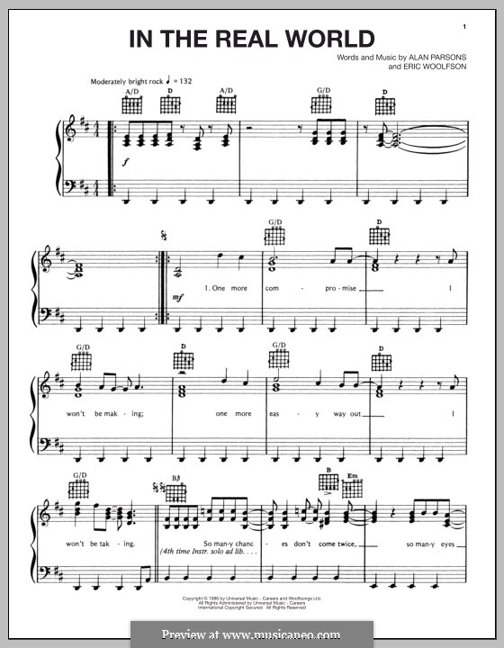 In the Real World (Alan Parsons Project): For voice and piano (or guitar) by Alan Parsons, Eric Woolfson