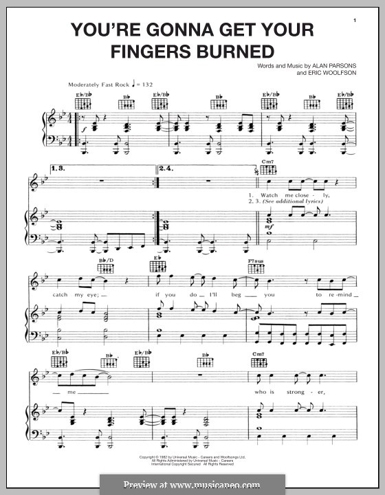 You're Gonna Get Your Fingers Burned (Alan Parsons Project): For voice and piano (or guitar) by Alan Parsons, Eric Woolfson