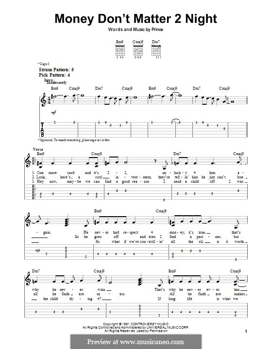 Money Don't Matter 2 Night: For guitar (very easy version) by Prince