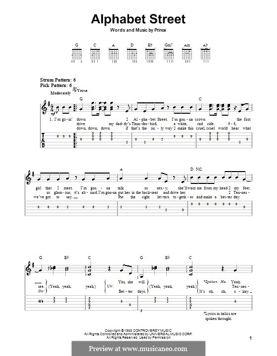 Alphabet Street: For guitar (very easy version) by Prince