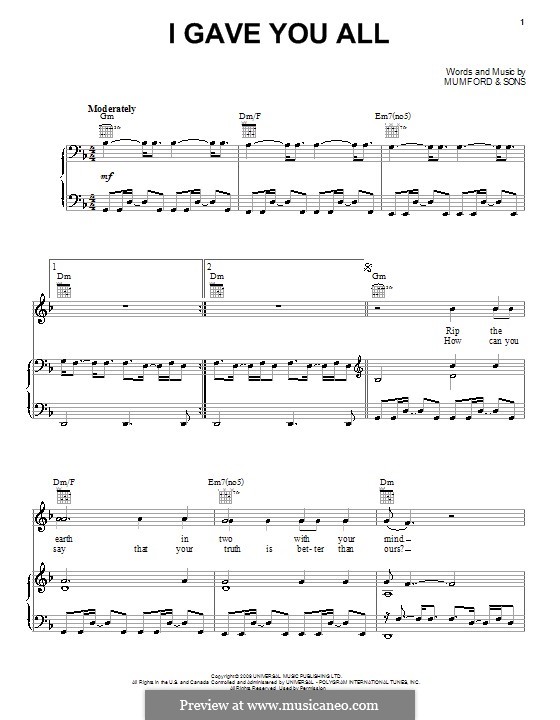 I Gave You All (Mumford & Sons): For voice and piano (or guitar) by Marcus Mumford
