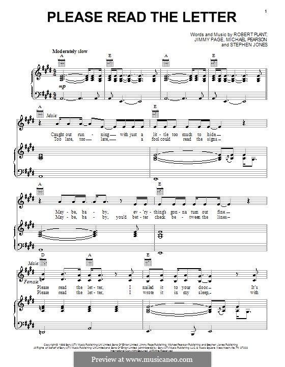 Please Read the Letter (Robert Plant and Alison Krauss): For voice and piano (or guitar) by Stephen Jones, Jimmy Page, Michael Pearson