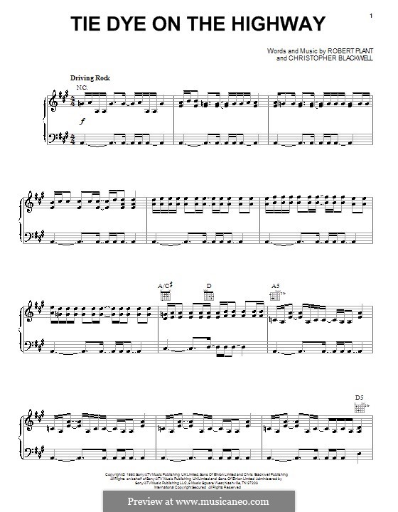Tie Dye on the Highway (Robert Plant): For voice and piano (or guitar) by Chris Blackwell