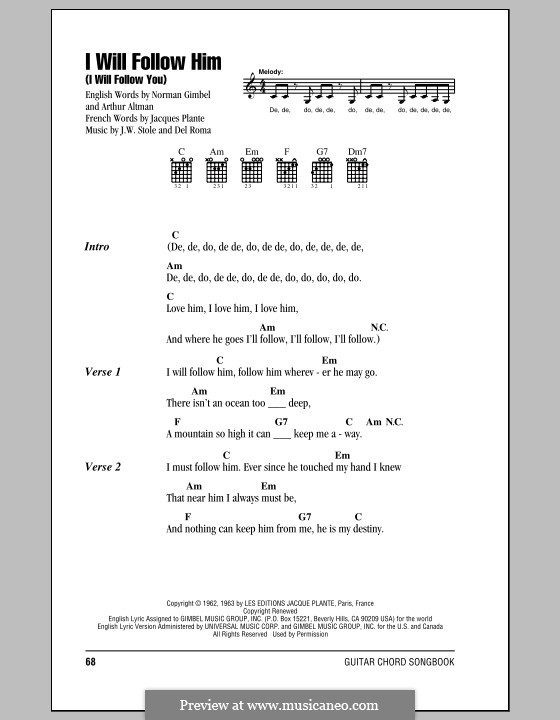 I Will Follow Him (I Will Follow You): Lyrics and chords (Little Peggy March) by Del Roma, J.W. Stole
