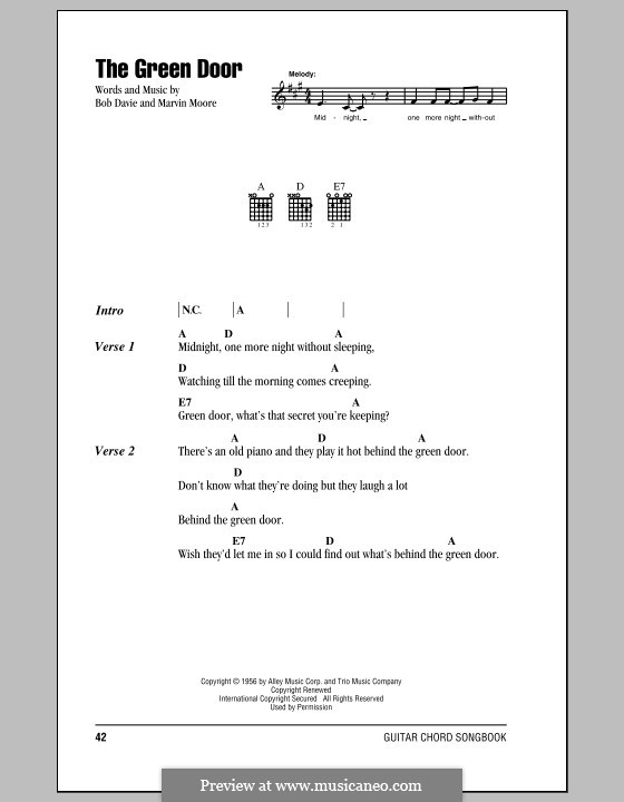 The Green Door (Jim Lowe): Lyrics and chords by Bob Davie, Marvin Moore