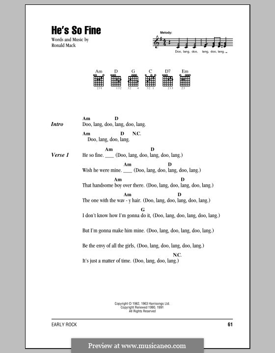 He's So Fine (The Chiffons): Lyrics and chords by Ronald Mack