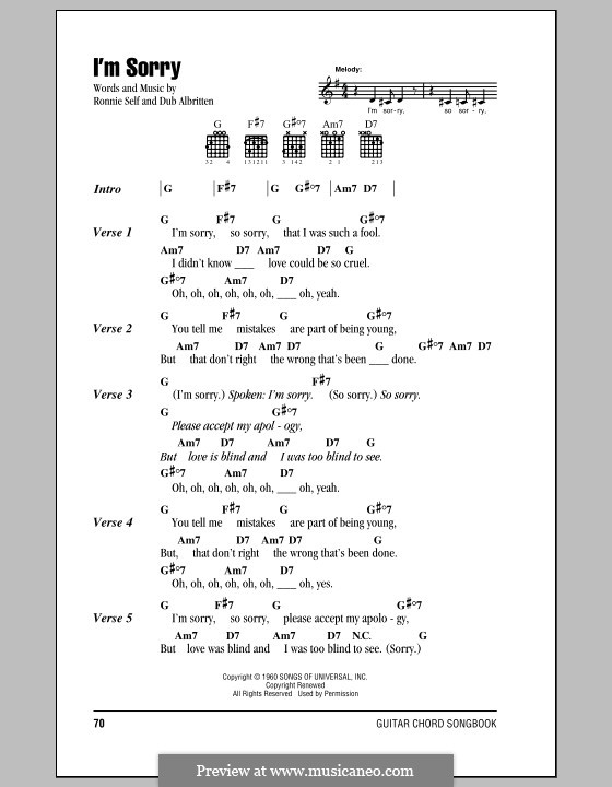 I'm Sorry (Brenda Lee): Lyrics and chords by Dub Albritten, Ronnie Self