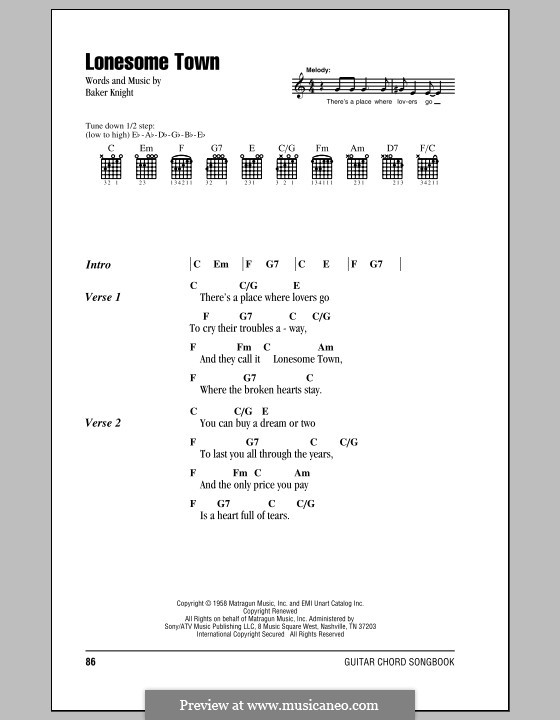 Lonesome Town (Ricky Nelson): Lyrics and chords by Baker Knight