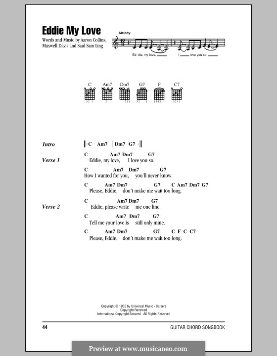 Eddie My Love (The Chordettes): Lyrics and chords by Aaron Collins, Maxwell Davis, Saul Sam Ling
