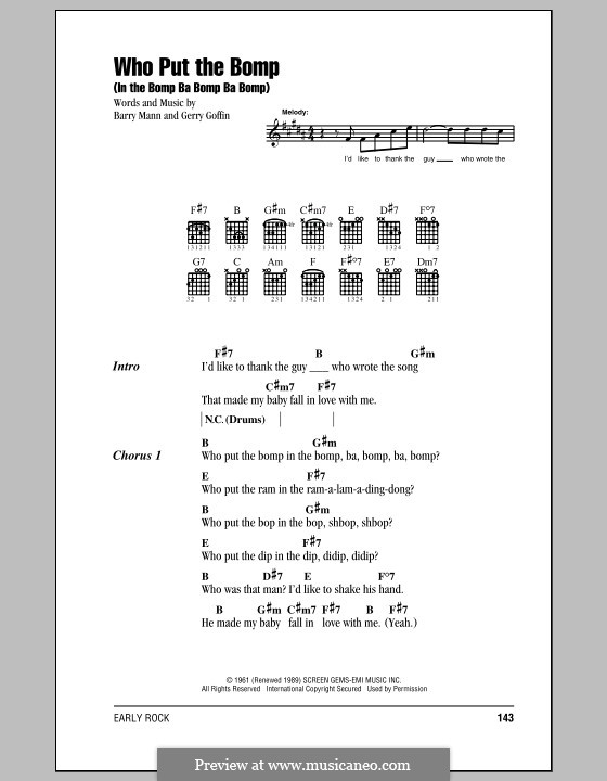 Who Put the Bomp (In the Bomp Ba Bomp Ba Bomp): Lyrics and chords by Gerry Goffin