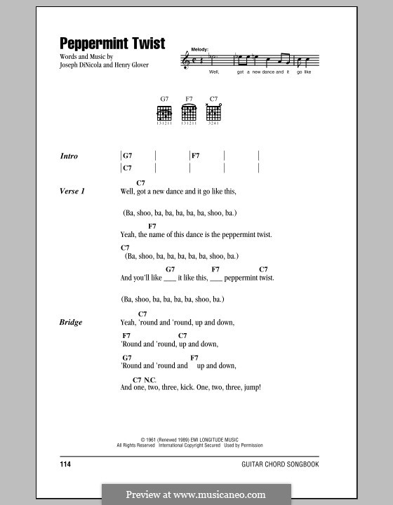 Peppermint Twist (Joey Dee & The Starliters): Lyrics and chords by Henry Glover, Joseph DiNicola