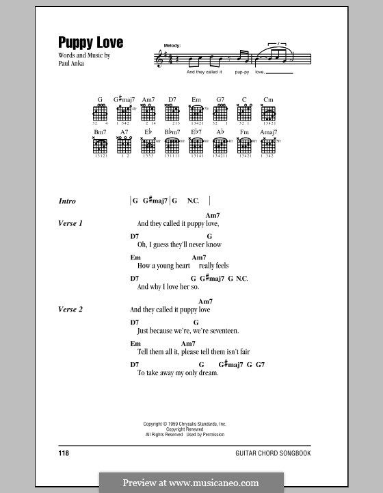 Puppy Love: Lyrics and chords by Paul Anka