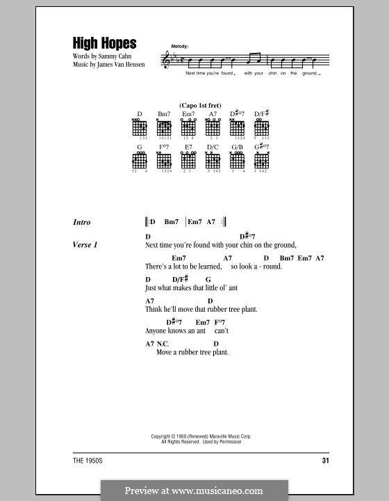 High Hopes (Frank Sinatra): Lyrics and chords by Jimmy Van Heusen