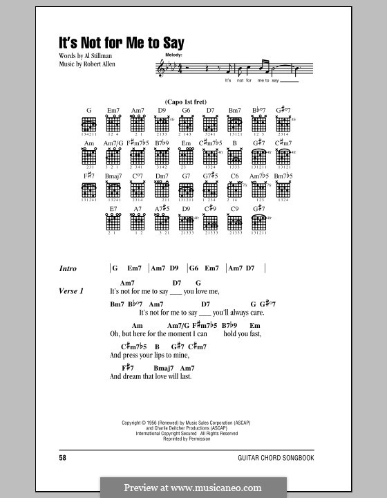 It's Not for Me to Say (Johnny Mathis): Lyrics and chords by Robert Allen