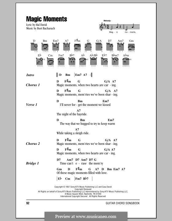 Magic Moments (Perry Como): Lyrics and chords by Burt Bacharach