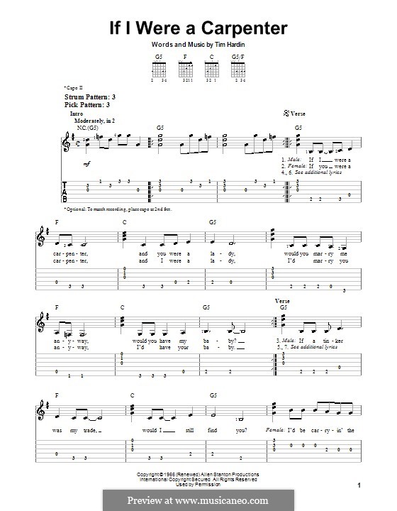 If I Were a Carpenter: For guitar (very easy version) by Tim Hardin