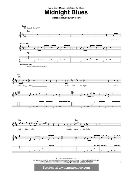 Midnight Blues: For guitar with tab by Gary Moore