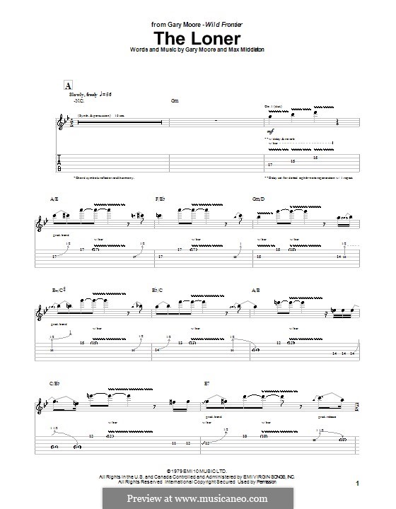 The Loner: For guitar with tab by Max Middleton