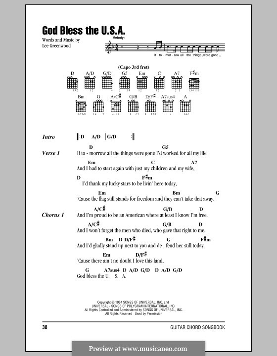 God Bless America Chord Chart