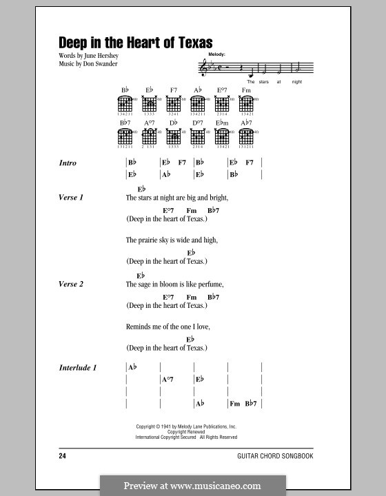 Deep in the Heart of Texas (Alvino Rey & His Orchestra): Lyrics and chords by Don Swander, June Hershey