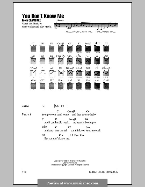 You Don't Know Me: Lyrics and chords (Ray Charles) by Cindy Walker, Eddy Arnold