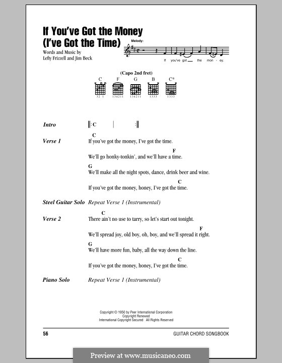 If You've Got the Money / I've Got the Time (Lefty Frizzell): Lyrics and chords by Jim Beck