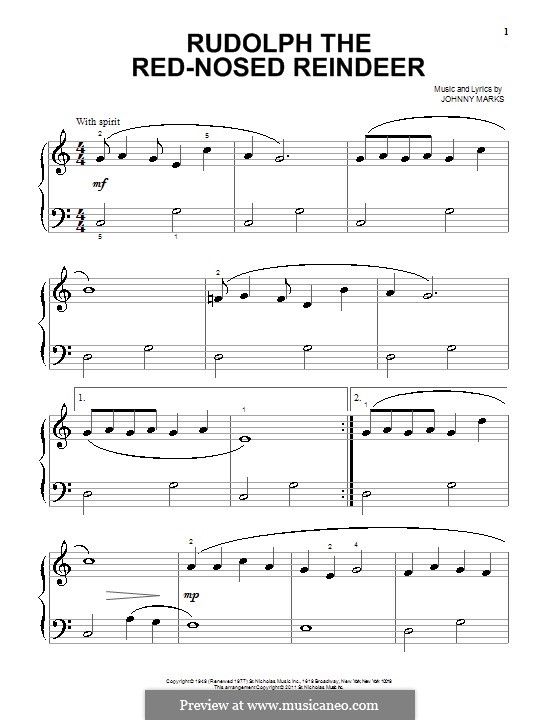 Rudolph the Red-Nosed Reindeer (Piano version): For a single performer by Johnny Marks