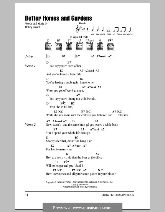 Better Homes and Gardens: Lyrics and chords by Bobby Russell