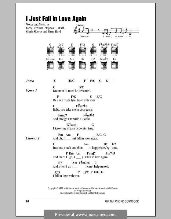 I Just Fall in Love Again: Lyrics and chords by Gloria Sklerov, Harry Lloyd, Larry Herbstritt, Stephen H. Dorff