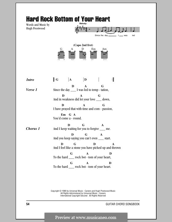 Hard Rock Bottom of Your Heart (Randy Travis): Lyrics and chords by Hugh Prestwood