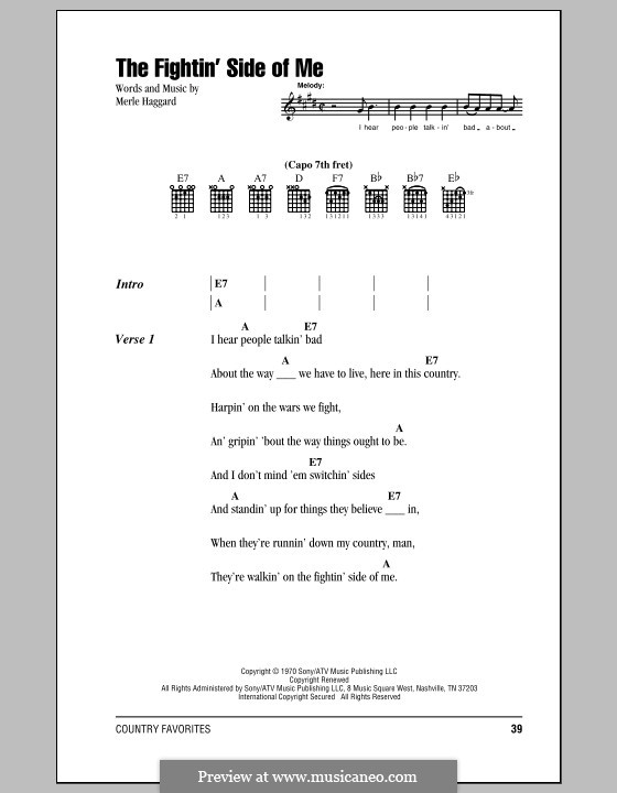The Fightin' Side of Me: Lyrics and chords by Merle Haggard