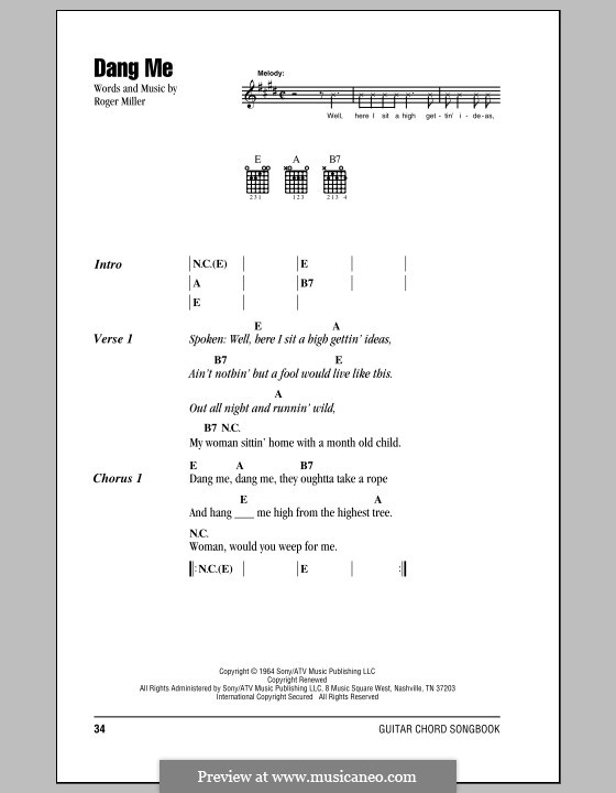 Dang Me: Lyrics and chords by Roger Miller