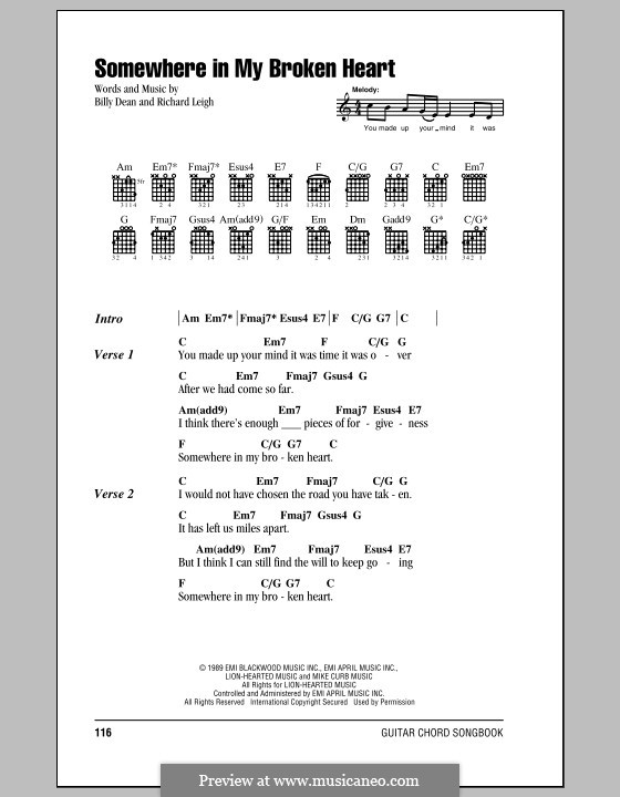 Somewhere in My Broken Heart: Lyrics and chords by Richard Leigh