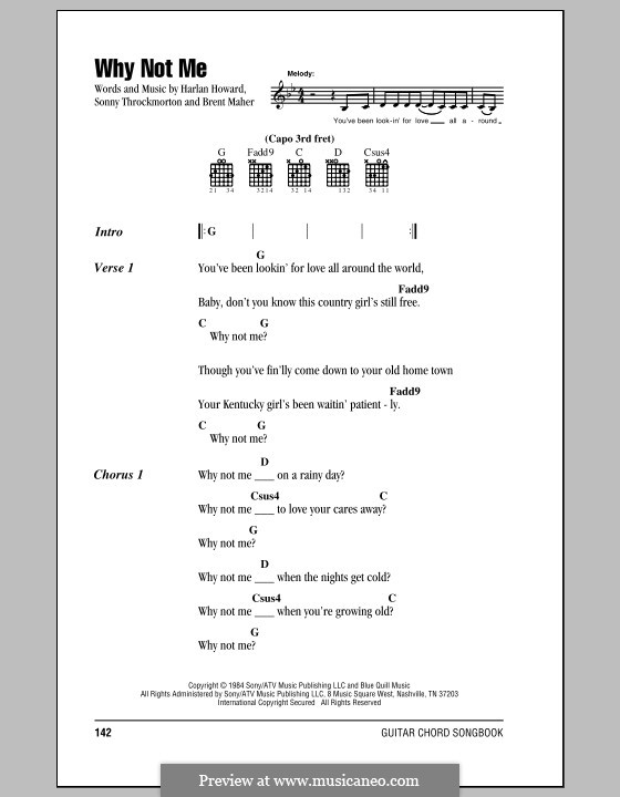 Why Not Me (The Judds): Lyrics and chords by Brent Maher, Harlan Howard, Sonny Throckmorton