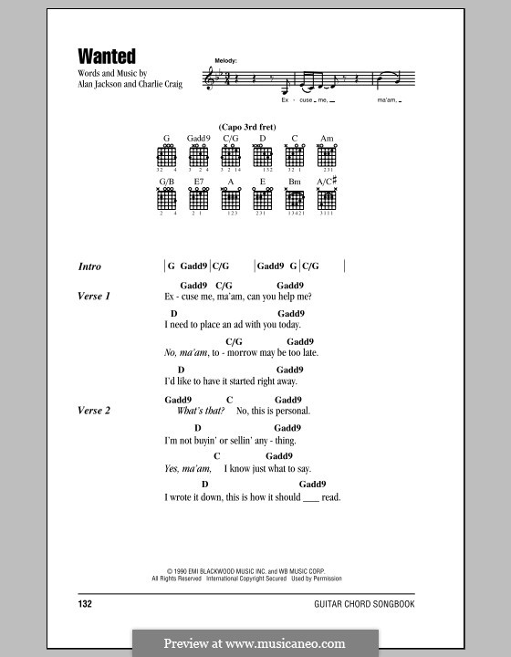 Wanted: Lyrics and chords by Charlie Craig