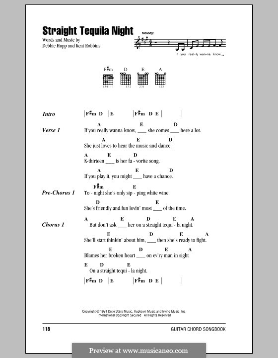 Straight Tequila Night: Lyrics and chords by Debbie Hupp, Kent Robbins