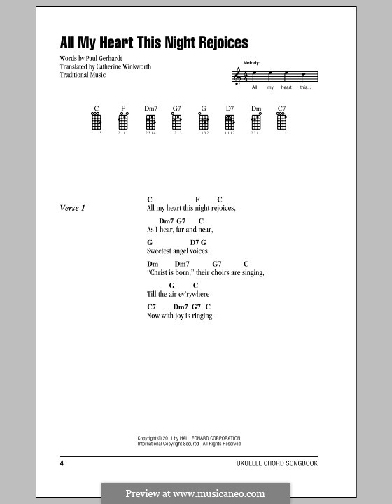 All My Heart This Night Rejoices: Ukulele with strumming patterns by Johann Georg Ebeling