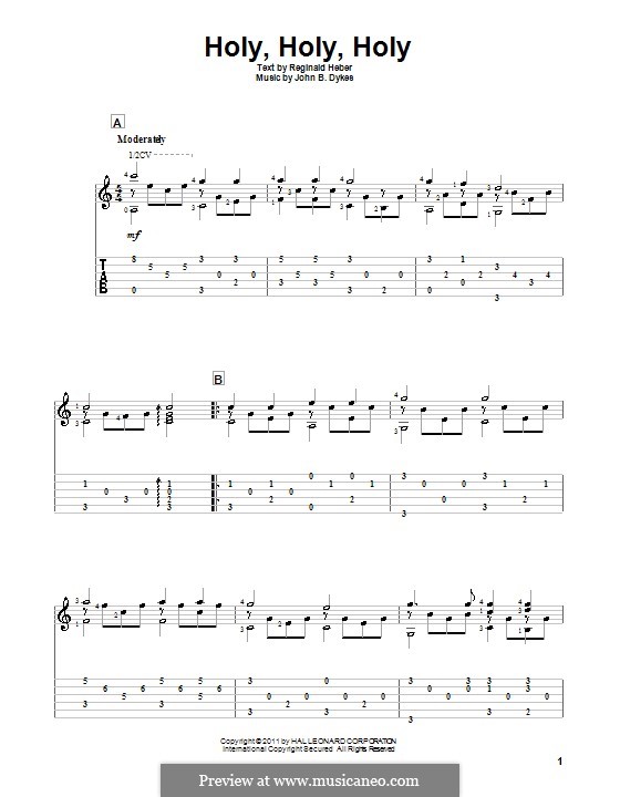 Holy, Holy, Holy! Lord God Almighty: For guitar with tab by John Bacchus Dykes