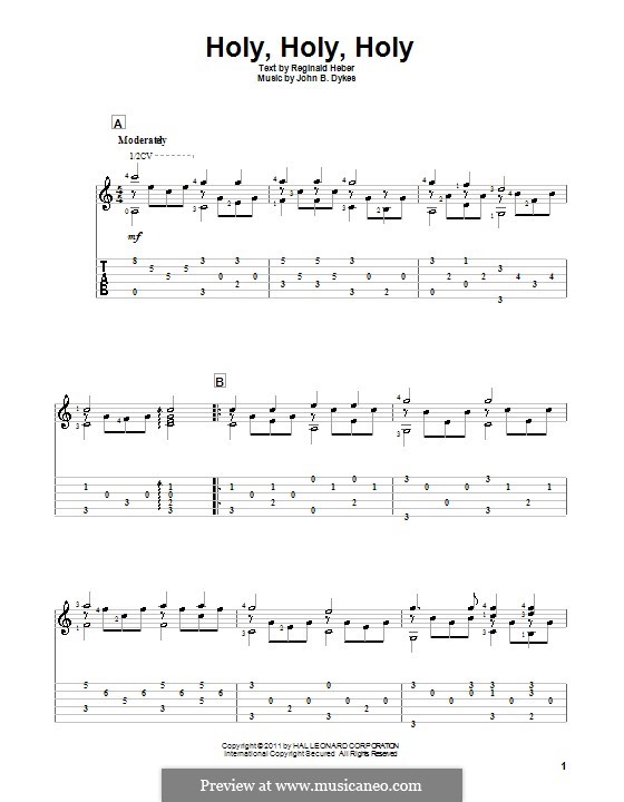 Holy, Holy, Holy! Lord God Almighty: For guitar with tab by John Bacchus Dykes