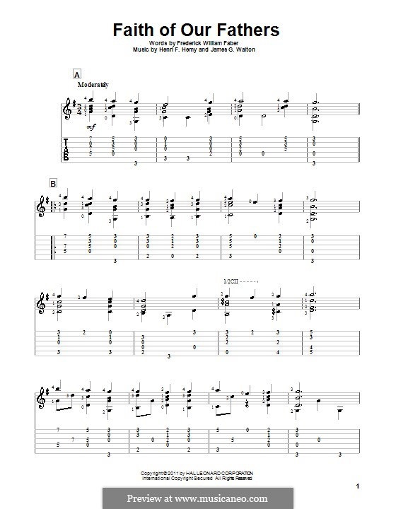 Faith of Our Fathers: For guitar with tab by Henri F. Hemy, James G. Walton