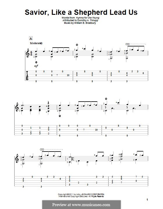 Savior, Like a Shepherd Lead Us: For guitar with tab by William Batchelder Bradbury