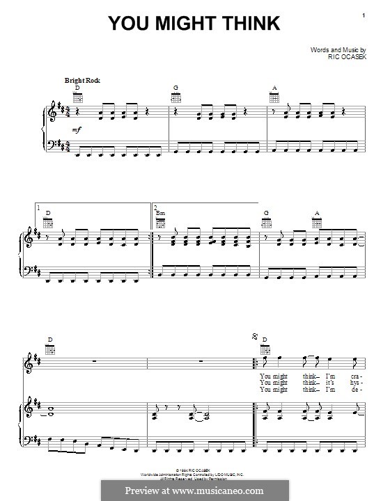 You Might Think (The Cars): For voice and piano (or guitar) by Ric Ocasek