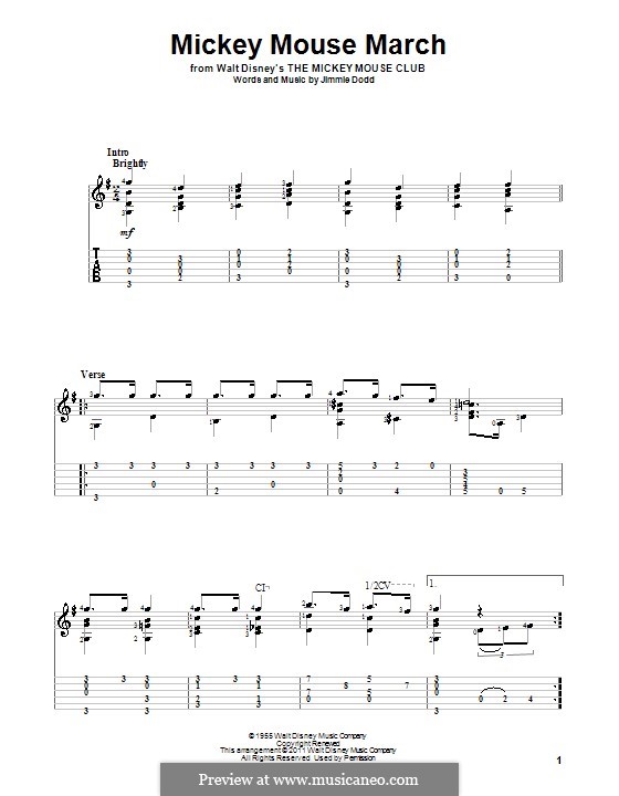 Mickey Mouse March (from The Mickey Mouse Club): For guitar by Jimmie Dodd