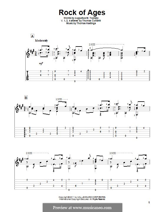 Rock of Ages: For guitar with tab by Thomas Hastings